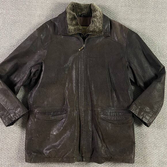 Nickelson Leather Jacket Men's Large Fits like XL Brown Double Zipper - Picture 1 of 14